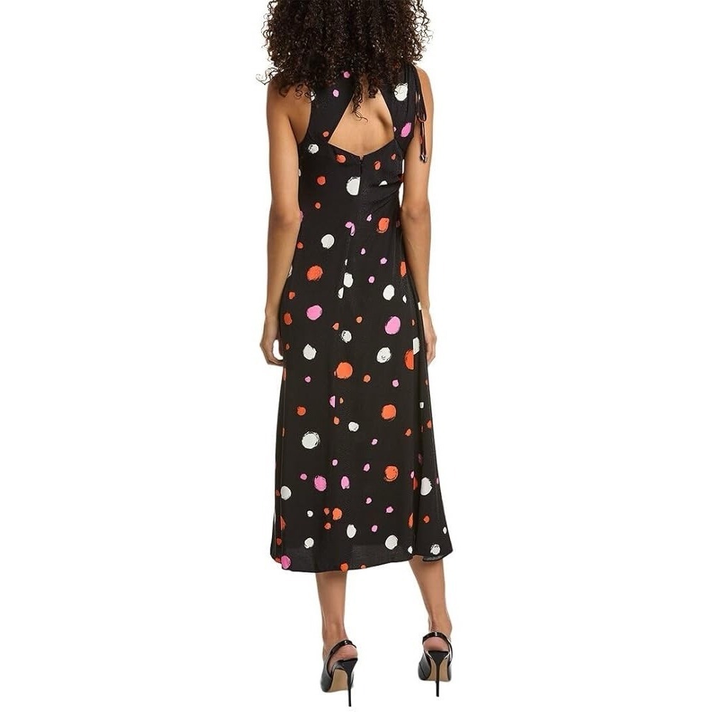 Ted Baker Lizzzee Ruched Side Detail Midi Dress Black Polka Dot size 1/ US Small